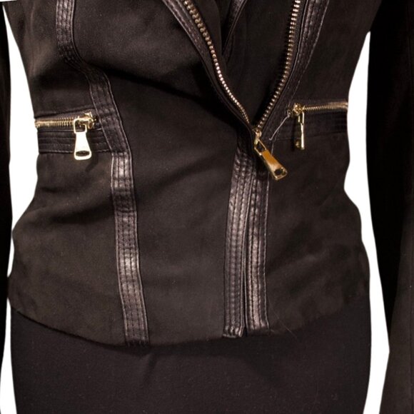 H&M Faux Suede Moto Jacket with Faux Leather Trim - Size 2 (EUR 32) - Picture 5 of 13